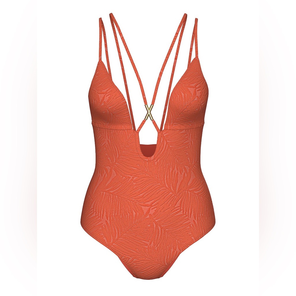 NWT VICTORIAS SECRET Orange Archives Sexy Straps Plunge One-Piece Swimsuit